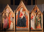Dipinto trittico Madonna con Bambino tra santi