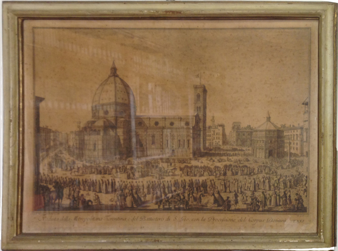Il Duomo e il Battistero con la processione del Corpus Domini